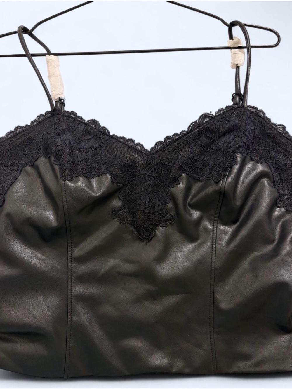 Express Black Faux Leather Lace Trim Cami Top - Picture 3 of 8